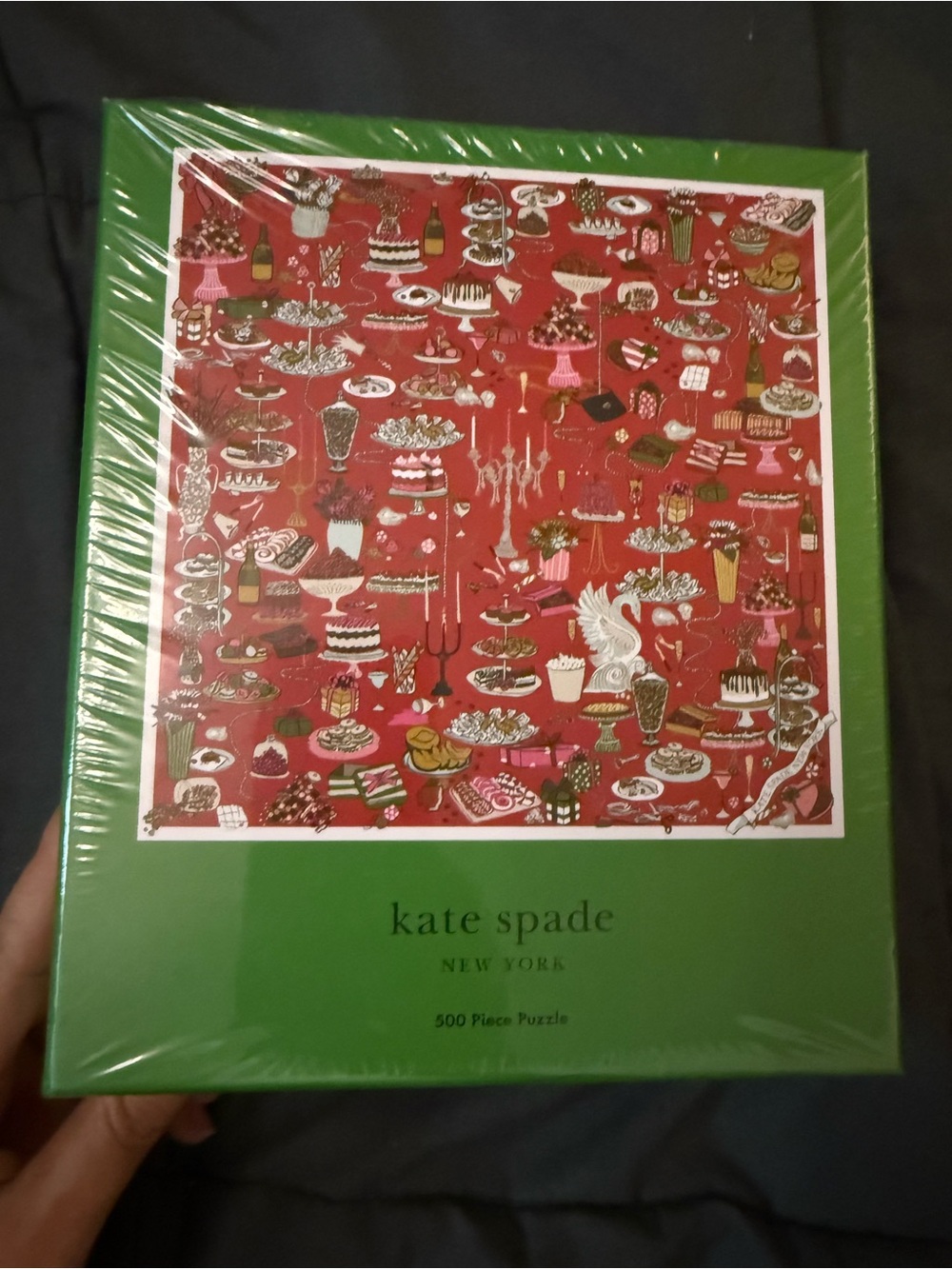 kate spade Green Box with Red Festive Puzzle Art